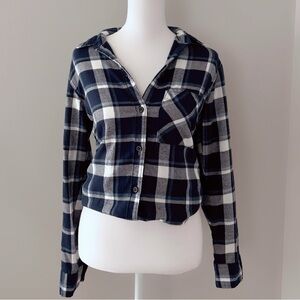 Abercrombie & Fitch Plaid Flannel Shirt – Soft AF Collection Navy Blue XS